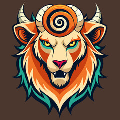 Obraz premium Crazy Lion head in spiral horn design