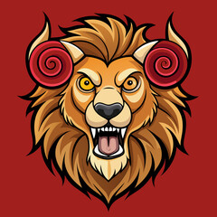 Fototapeta premium Crazy Lion head in spiral horn design