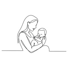 Line Drawing Mother and Baby Vector - Minimalist Portrait for Motherhood, Nurturing, and Family Bonds