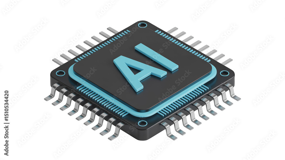 Poster microchip featuring ai letters, symbolizing artificial intelligence, machine learning, and neural ne
