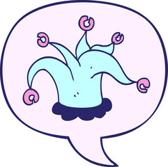 cartoon jester hat with speech bubble