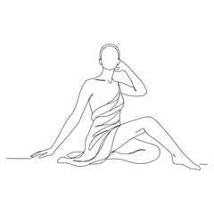 Seated Woman in Cloth Line Art Vector - Minimalist Continuous Drawing of a Female Figure for Spa, Beauty, and Relaxation Themes