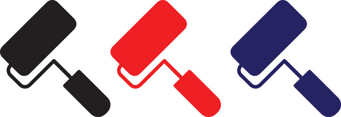 paint roller, black, red, blue, vector, minimalist, simple, isolated, flat design