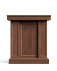 A simple and elegant podium for public speech, featuring a dark wood grain texture, a white background