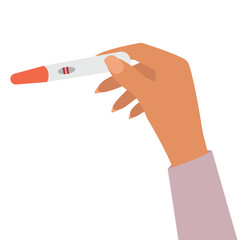 Woman's hand holding a positive pregnancy test result as a two lines vector illustration