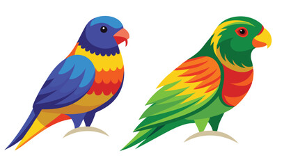 Fototapeta premium Illustration of Two Colorful Lorikeets Blue, Yellow, Orange and Green Feathered Birds