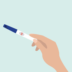 Woman's hand holding a positive pregnancy test result as a two lines vector illustration