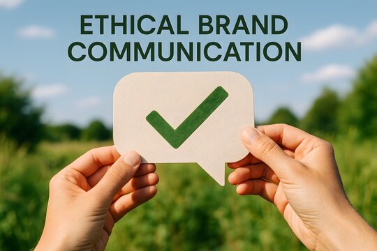 Ethical Brand Communication with hand holding symbol in nature