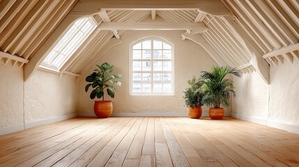 Attic Room with Sunlight and Plants