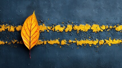 Autumn leaf on textured surface