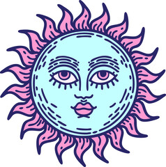 tattoo in traditional style of a sun with face