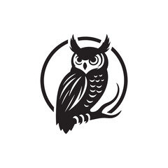 **"Majestic Great Horned Owl Vector Silhouette: Powerful Nocturnal Bird Design Featuring Prominent Ear Tufts, Intense Eyes, and Perched Stance in Clean, Minimalist Style for Crafts and Digital Art"**
