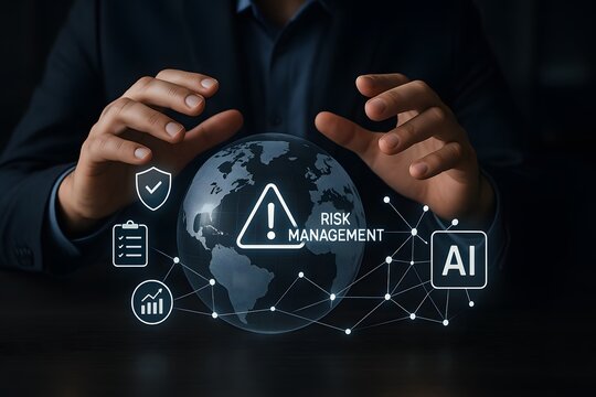 Risk management concept of protection with digital security icons