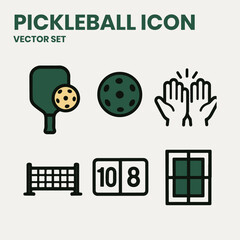 Pickleball Icon Vector Set Logo Design Simple Modern Picler Athlete 