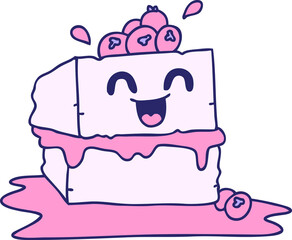 hand drawn quirky cartoon happy cake slice