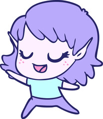 carton happy elf girl dancing