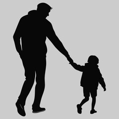 a parent holding a child’s hand silhouette vector design art and illustration