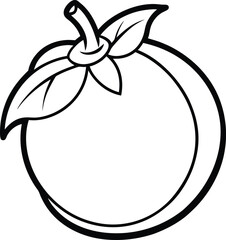 Mangosteen Outline with Leaf Illustration.