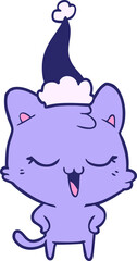 happy hand drawn line drawing of a cat wearing santa hat