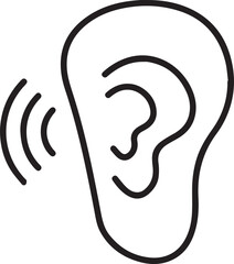 human ear, simple black and white graphic, highly stylized, hand-drawn sketch, clean lines, modern, geometric, abstract, digital illustration