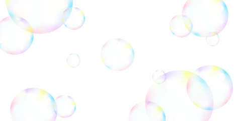 Beautiful circles colorful soap bubbles texture background. Design soap bubbles on a white background. Vector circles template design. white background texture, Xmas, backdrop, lights, wallpaper