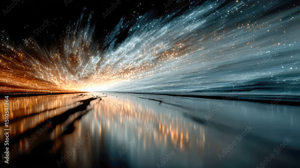 Poster dynamic fiber optic streams of light creating a glowing tunnel effect in dark space, symbolizing dat