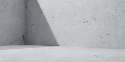 Minimal concrete wall and floor with diagonal shadow, perfect for abstract background, architecture mockups, modern presentations, and branding with copy space. © Thawatchai Images