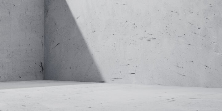 Minimal concrete wall and floor with diagonal shadow, perfect for abstract background, architecture mockups, modern presentations, and branding with copy space.
