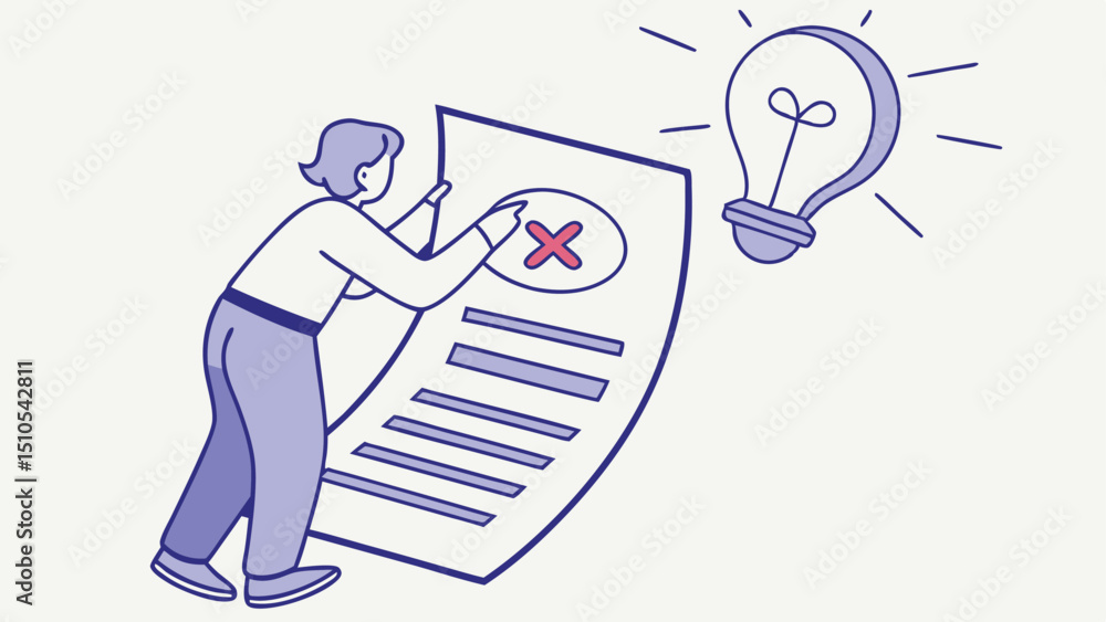 Poster person reviewing document marking errors needing revision