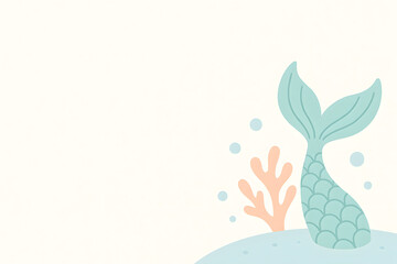 Fototapeta premium Corner Layout with Mermaid Tail, Coral, and Bubbles