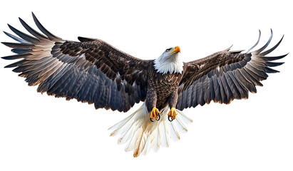 Fototapeta premium Majestic bald eagle in flight isolated on transparent background