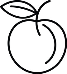 Peach Outline with Stem and Leaf Vector Art.