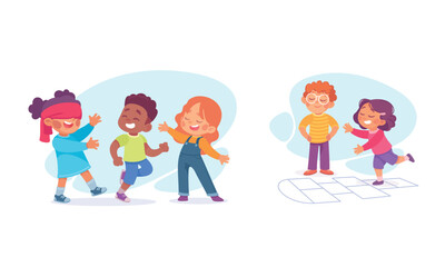 Joyful Children Gleefully Playing Together in Vibrant and Colorful Outfits Outside