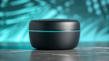 Matte Black Cylindrical Container with Turquoise Glow