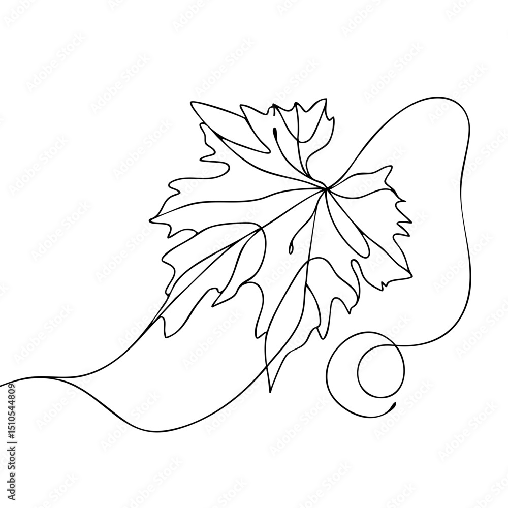 Poster single line drawing of a grape leaf with vine elements