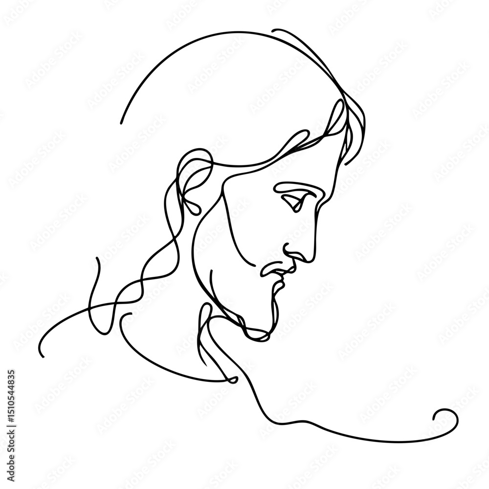 Poster jesus depicted in simple line drawing style with a serene expression