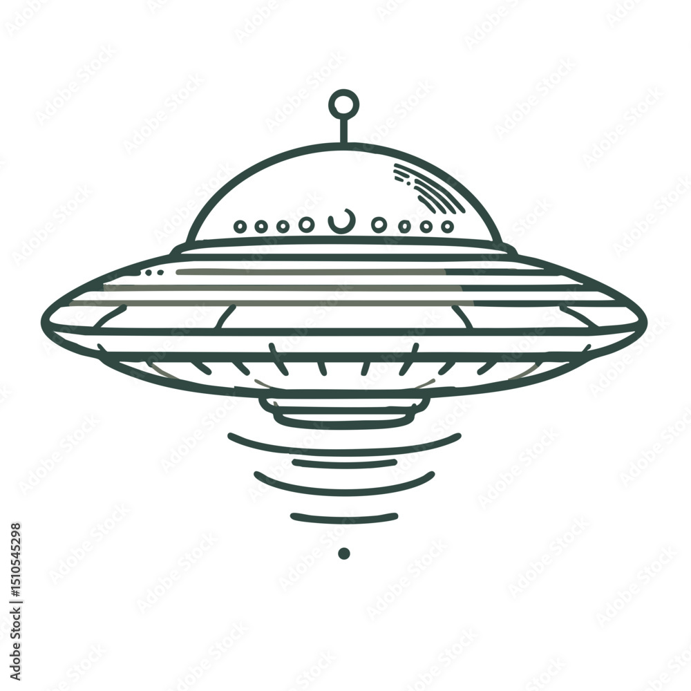 Poster outline of a ufo flying with circular waves beneath it