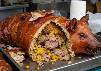 Lechona, a traditional food in Colombia