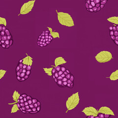 Vibrant Blackberry Burst: A whimsical pattern showcases juicy blackberries scattered. Tile and seamless pattern