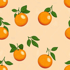 Tile Vibrant Orange Pattern: A lively seamless pattern bursting with fresh, juicy oranges and lush green leaves against a creamy backdrop.