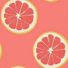 Grapefruit Slice Pattern: A vibrant repeating pattern showcases fresh, juicy grapefruit slices against a warm backdrop. Tile and seamless pattern