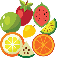 Sliced Fruit Icons Vector Set.