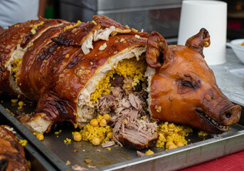 Lechona, a traditional food in Colombia