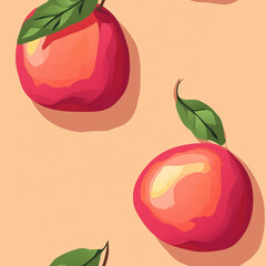 Orchard of Joy: A vibrant illustration of a repeated pattern of ripe, juicy peaches, each with a fresh green leaf.  Tile and seamless pattern