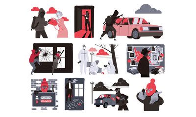 Crime Scene Illustrations Featuring a Bold and Vibrant Color Palette for Visual Impact
