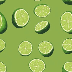 Fresh Lime Slice Pattern: A vibrant pattern of sliced limes floats on a background. Tile and seamless pattern