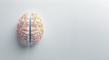Futuristic White Brain with Orange Neural Circuit Lines on Gray Background