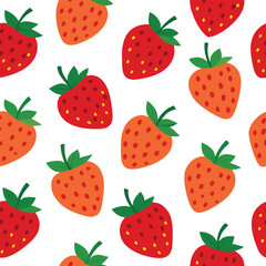 Vector Fruit Pattern with Strawberries in Seamless Design.
