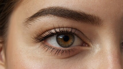 Fototapeta premium Close-up of a Woman's Eye with Defined Eyebrows and Lashes