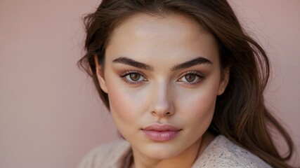 Fototapeta premium Close-up Portrait of a Young Woman with Striking Grey Eyes and Defined Brows